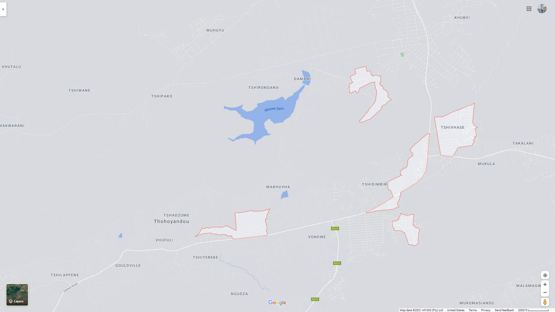 Tshivhase South Africa Map